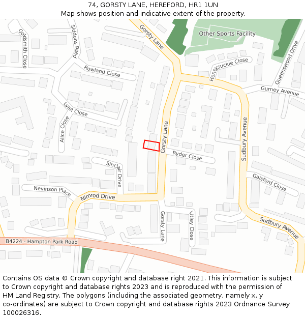 74, GORSTY LANE, HEREFORD, HR1 1UN: Location map and indicative extent of plot