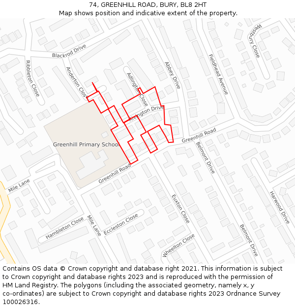 74, GREENHILL ROAD, BURY, BL8 2HT: Location map and indicative extent of plot