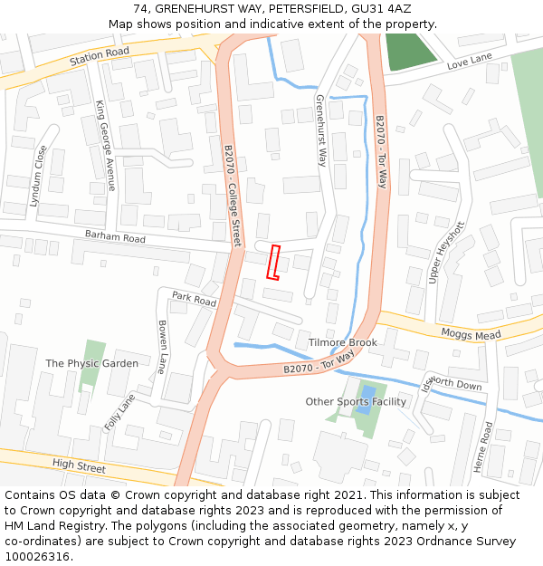 74, GRENEHURST WAY, PETERSFIELD, GU31 4AZ: Location map and indicative extent of plot