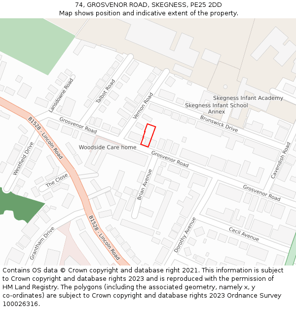 74, GROSVENOR ROAD, SKEGNESS, PE25 2DD: Location map and indicative extent of plot