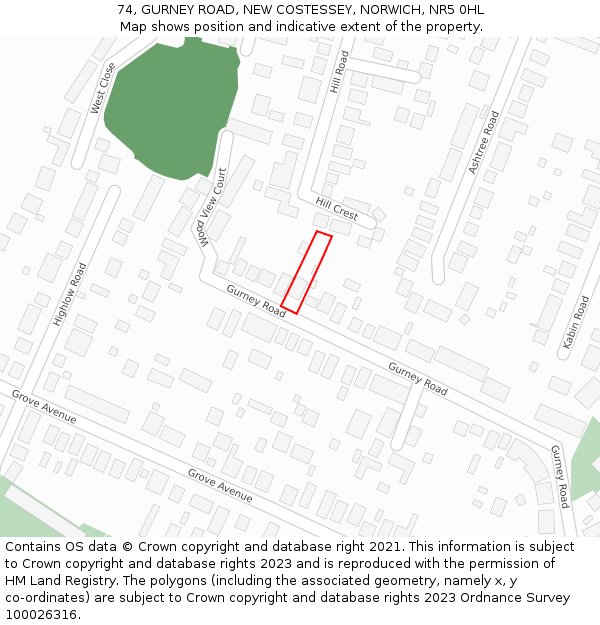 74, GURNEY ROAD, NEW COSTESSEY, NORWICH, NR5 0HL: Location map and indicative extent of plot