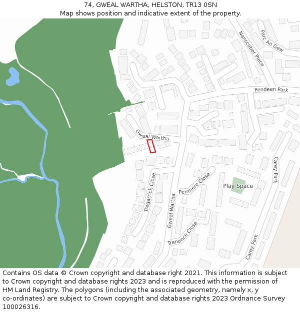 74, GWEAL WARTHA, HELSTON, TR13 0SN: Location map and indicative extent of plot