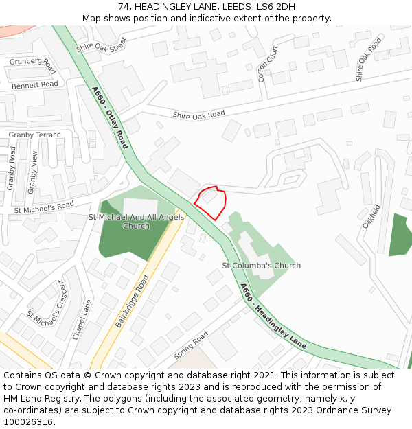 74, HEADINGLEY LANE, LEEDS, LS6 2DH: Location map and indicative extent of plot
