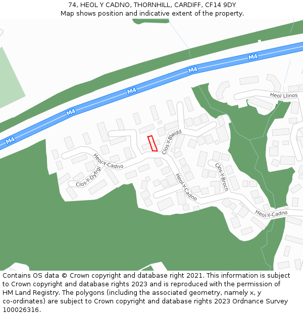 74, HEOL Y CADNO, THORNHILL, CARDIFF, CF14 9DY: Location map and indicative extent of plot