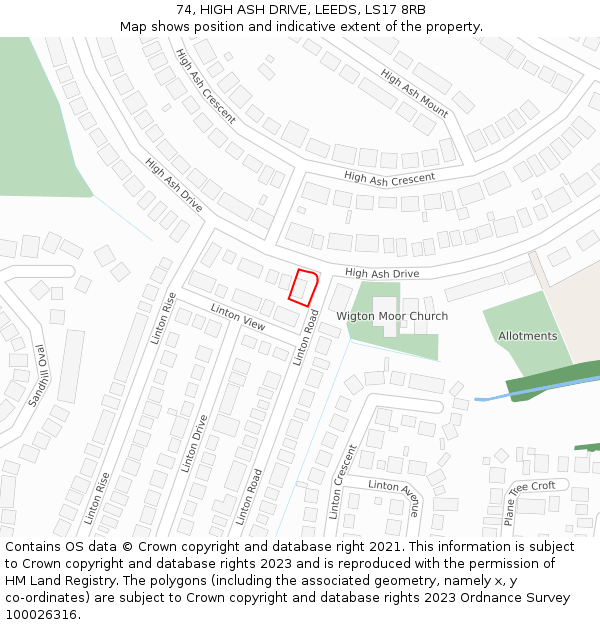 74, HIGH ASH DRIVE, LEEDS, LS17 8RB: Location map and indicative extent of plot