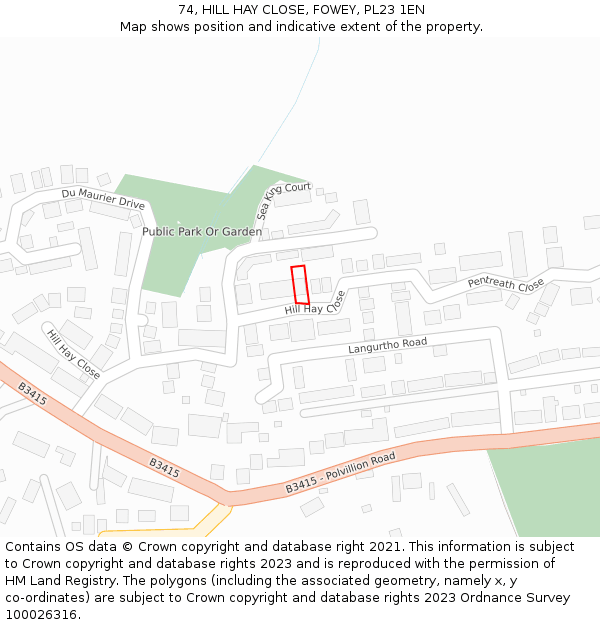 74, HILL HAY CLOSE, FOWEY, PL23 1EN: Location map and indicative extent of plot