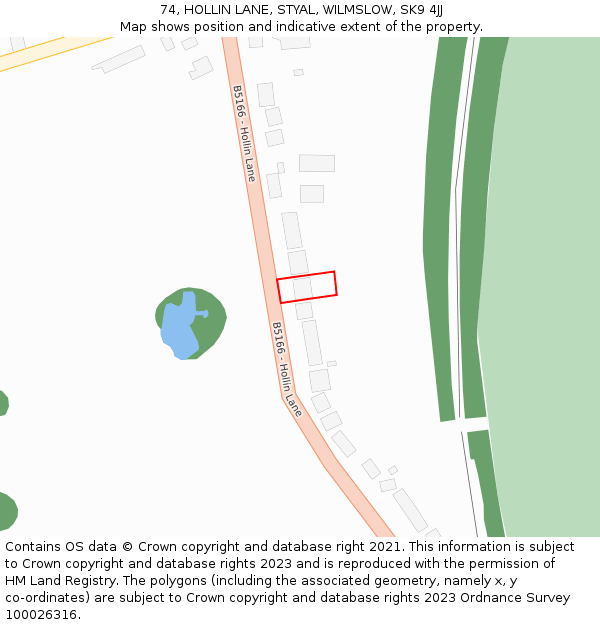 74, HOLLIN LANE, STYAL, WILMSLOW, SK9 4JJ: Location map and indicative extent of plot