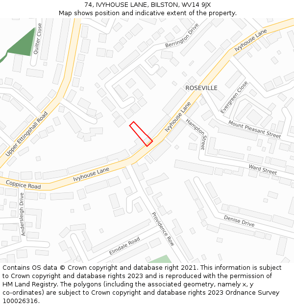 74, IVYHOUSE LANE, BILSTON, WV14 9JX: Location map and indicative extent of plot