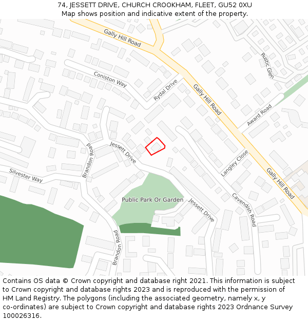 74, JESSETT DRIVE, CHURCH CROOKHAM, FLEET, GU52 0XU: Location map and indicative extent of plot
