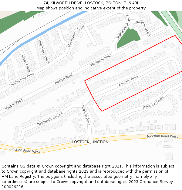 74, KILWORTH DRIVE, LOSTOCK, BOLTON, BL6 4RL: Location map and indicative extent of plot