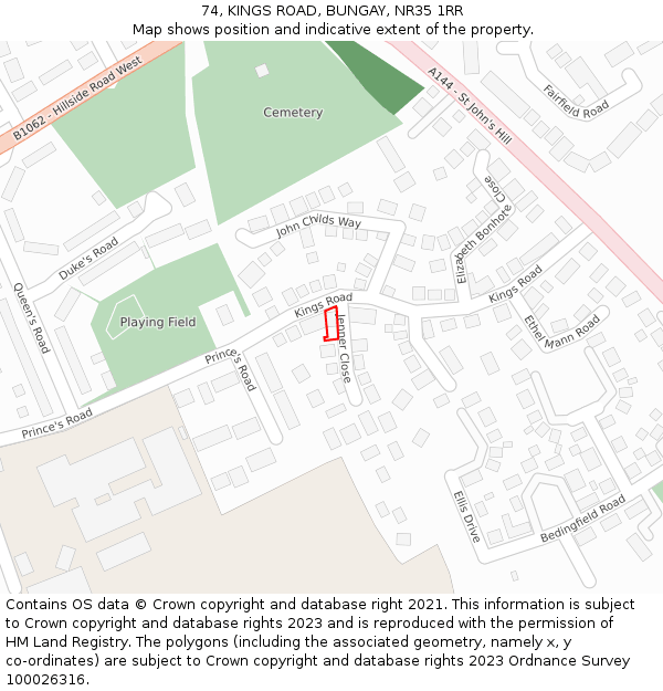 74, KINGS ROAD, BUNGAY, NR35 1RR: Location map and indicative extent of plot