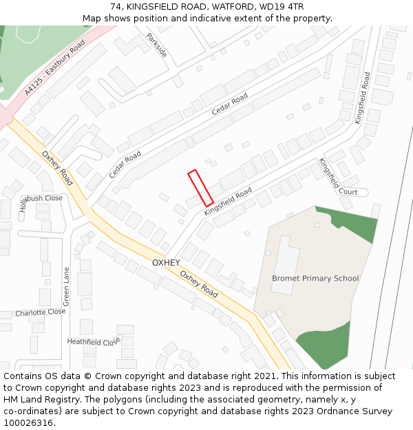 74, KINGSFIELD ROAD, WATFORD, WD19 4TR: Location map and indicative extent of plot