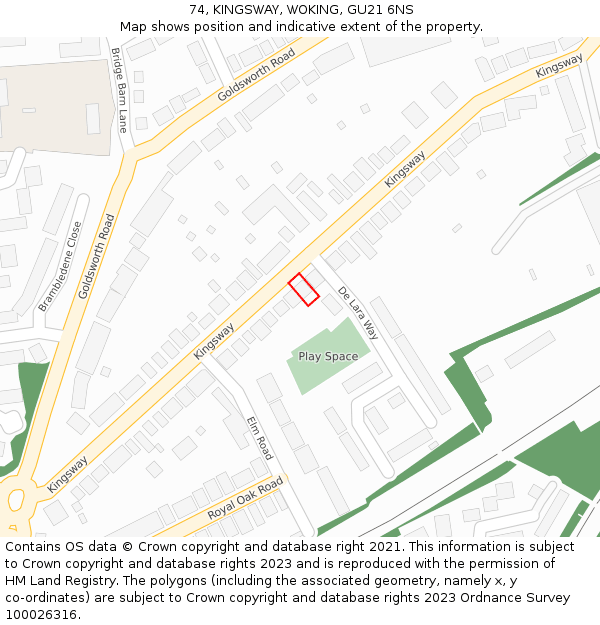 74, KINGSWAY, WOKING, GU21 6NS: Location map and indicative extent of plot