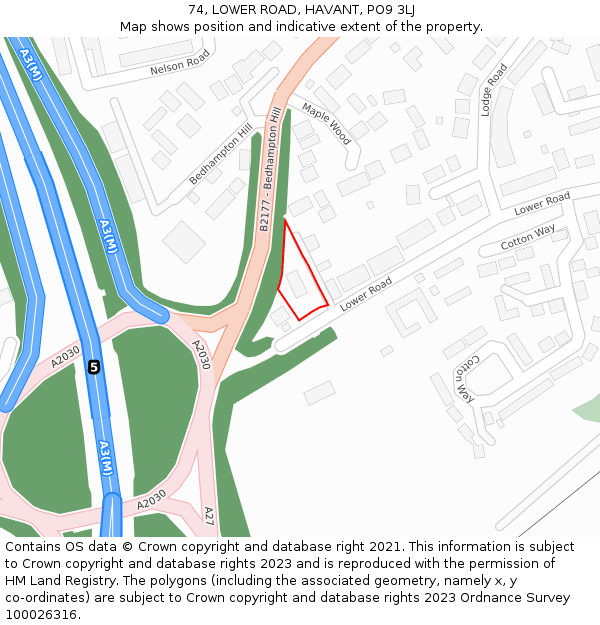 74, LOWER ROAD, HAVANT, PO9 3LJ: Location map and indicative extent of plot