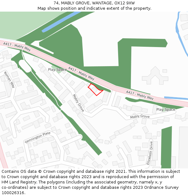 74, MABLY GROVE, WANTAGE, OX12 9XW: Location map and indicative extent of plot