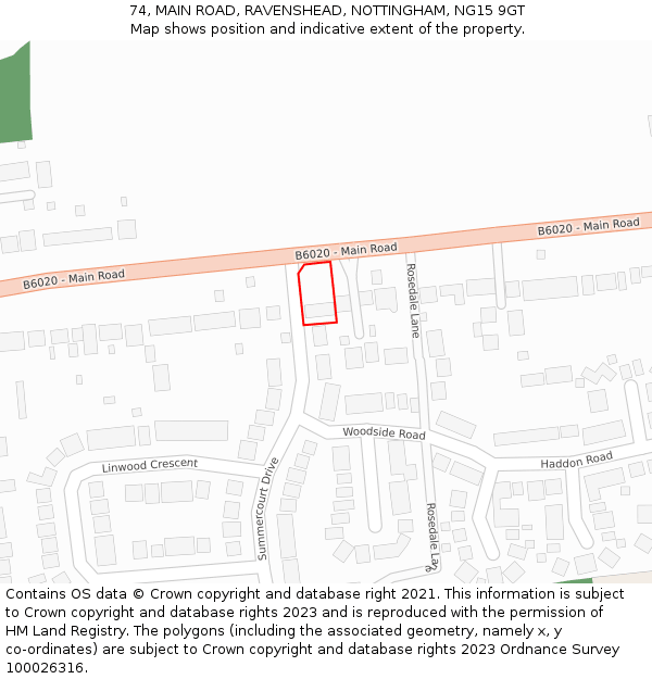 74, MAIN ROAD, RAVENSHEAD, NOTTINGHAM, NG15 9GT: Location map and indicative extent of plot