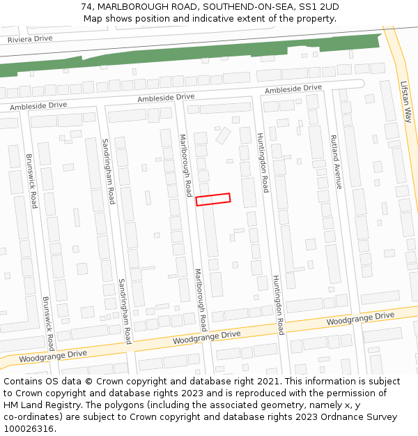 74, MARLBOROUGH ROAD, SOUTHEND-ON-SEA, SS1 2UD: Location map and indicative extent of plot