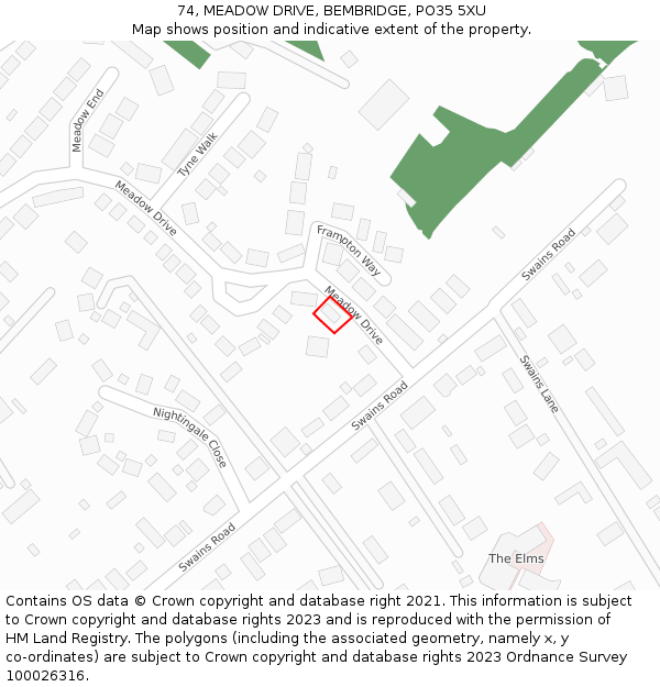 74, MEADOW DRIVE, BEMBRIDGE, PO35 5XU: Location map and indicative extent of plot