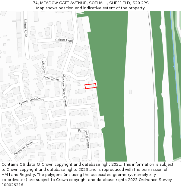 74, MEADOW GATE AVENUE, SOTHALL, SHEFFIELD, S20 2PS: Location map and indicative extent of plot