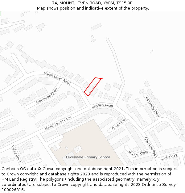 74, MOUNT LEVEN ROAD, YARM, TS15 9RJ: Location map and indicative extent of plot