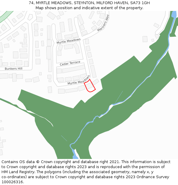 74, MYRTLE MEADOWS, STEYNTON, MILFORD HAVEN, SA73 1GH: Location map and indicative extent of plot