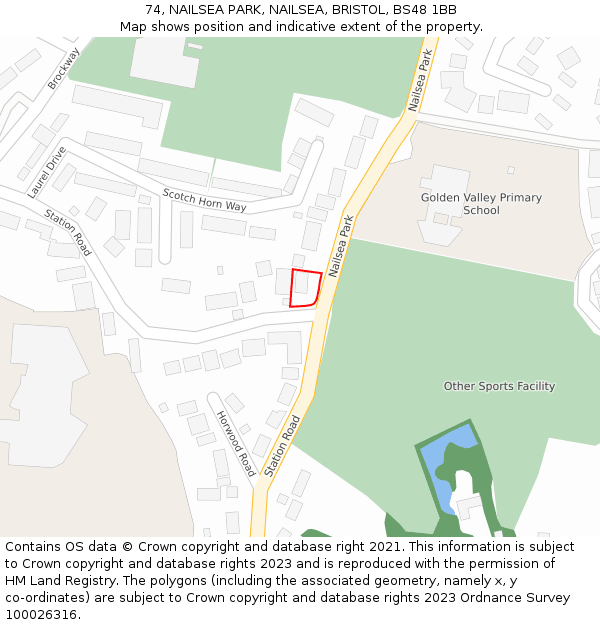 74, NAILSEA PARK, NAILSEA, BRISTOL, BS48 1BB: Location map and indicative extent of plot