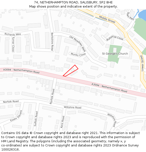 74, NETHERHAMPTON ROAD, SALISBURY, SP2 8HE: Location map and indicative extent of plot