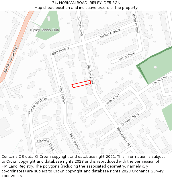 74, NORMAN ROAD, RIPLEY, DE5 3GN: Location map and indicative extent of plot