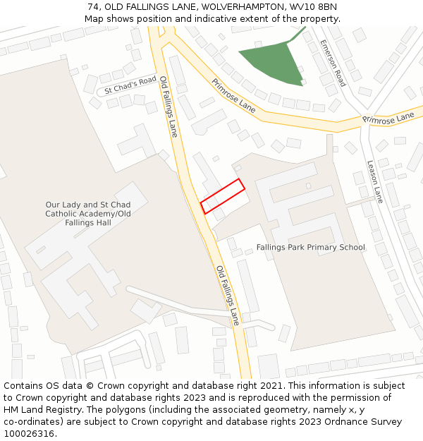 74, OLD FALLINGS LANE, WOLVERHAMPTON, WV10 8BN: Location map and indicative extent of plot