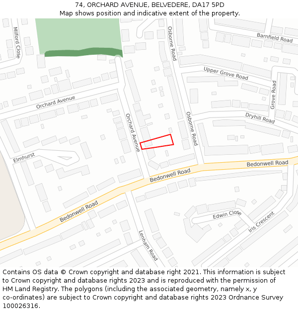 74, ORCHARD AVENUE, BELVEDERE, DA17 5PD: Location map and indicative extent of plot