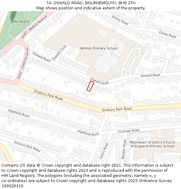 74, OSWALD ROAD, BOURNEMOUTH, BH9 2TH: Location map and indicative extent of plot