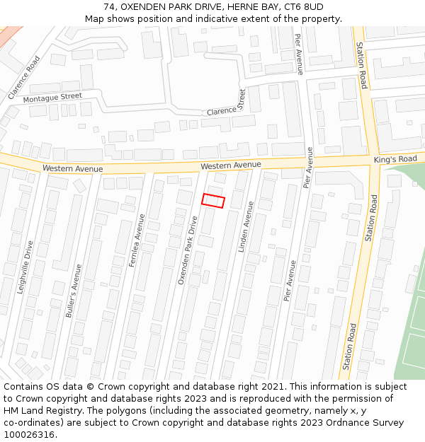 74, OXENDEN PARK DRIVE, HERNE BAY, CT6 8UD: Location map and indicative extent of plot