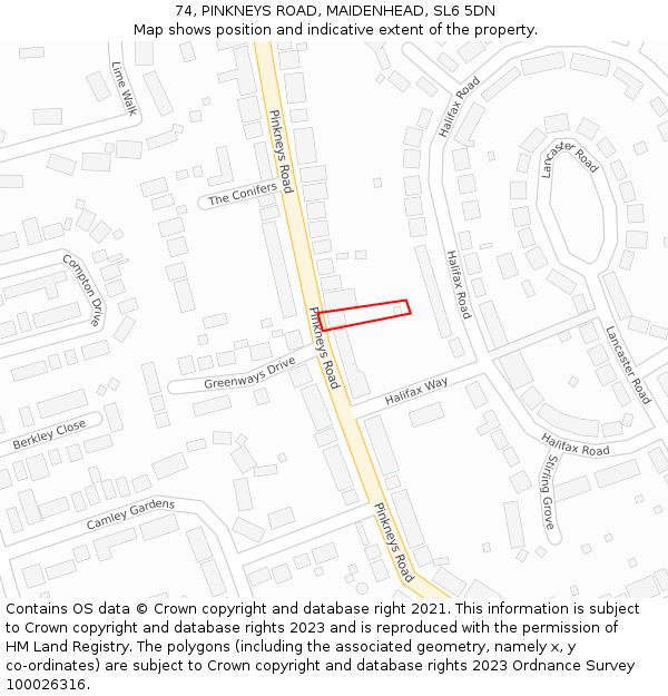 74, PINKNEYS ROAD, MAIDENHEAD, SL6 5DN: Location map and indicative extent of plot