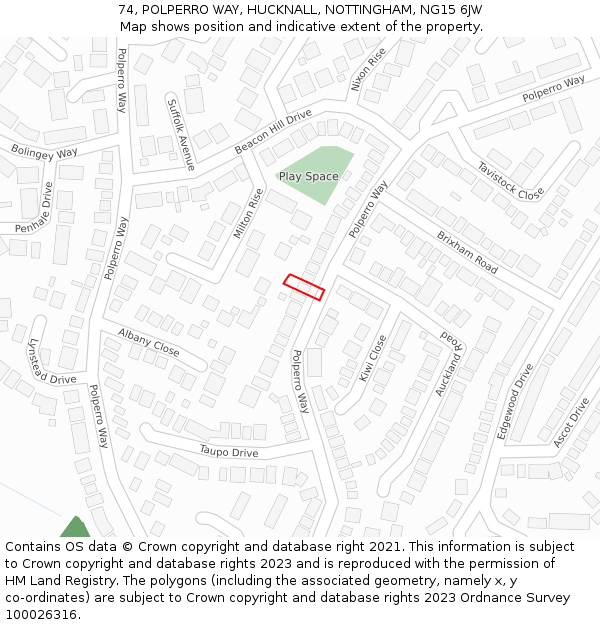 74, POLPERRO WAY, HUCKNALL, NOTTINGHAM, NG15 6JW: Location map and indicative extent of plot
