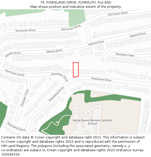 74, POWISLAND DRIVE, PLYMOUTH, PL6 6AD: Location map and indicative extent of plot