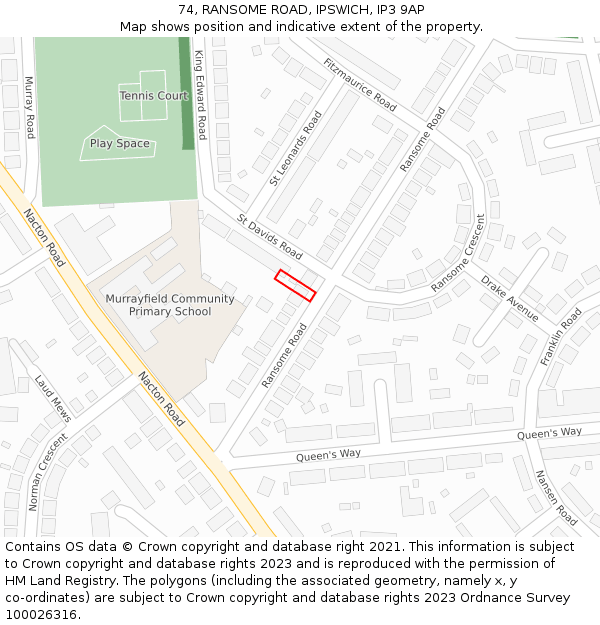 74, RANSOME ROAD, IPSWICH, IP3 9AP: Location map and indicative extent of plot