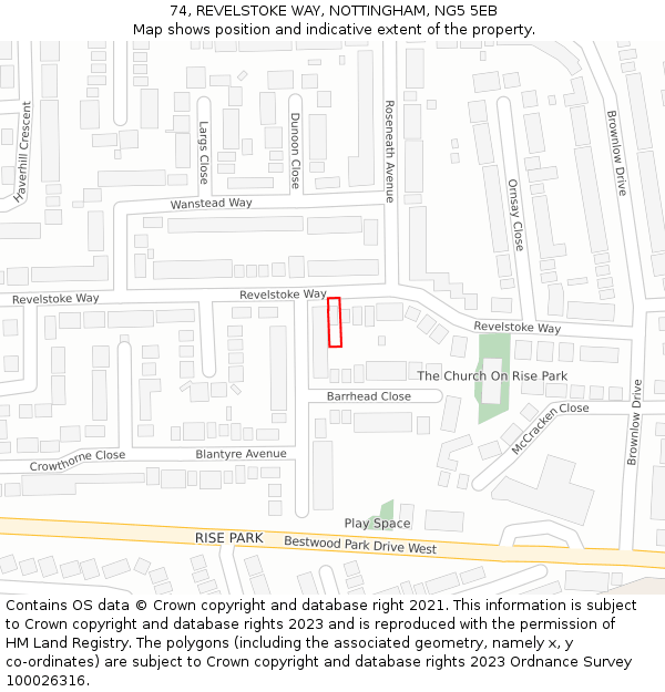 74, REVELSTOKE WAY, NOTTINGHAM, NG5 5EB: Location map and indicative extent of plot