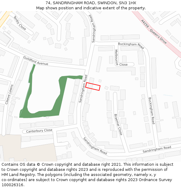74, SANDRINGHAM ROAD, SWINDON, SN3 1HX: Location map and indicative extent of plot