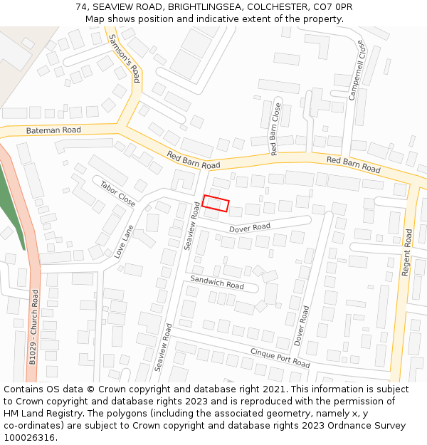 74, SEAVIEW ROAD, BRIGHTLINGSEA, COLCHESTER, CO7 0PR: Location map and indicative extent of plot