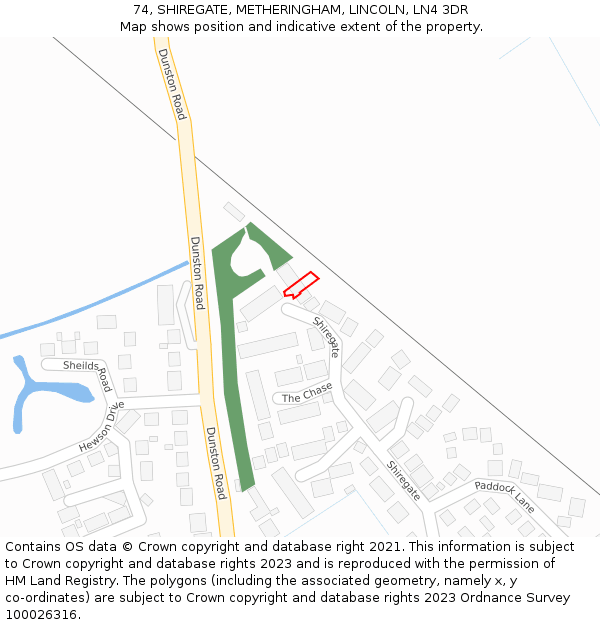 74, SHIREGATE, METHERINGHAM, LINCOLN, LN4 3DR: Location map and indicative extent of plot
