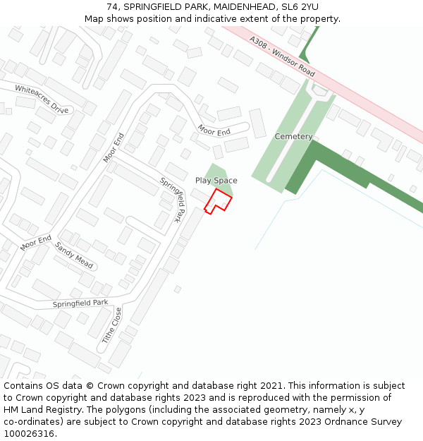 74, SPRINGFIELD PARK, MAIDENHEAD, SL6 2YU: Location map and indicative extent of plot