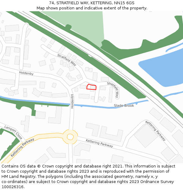 74, STRATFIELD WAY, KETTERING, NN15 6GS: Location map and indicative extent of plot