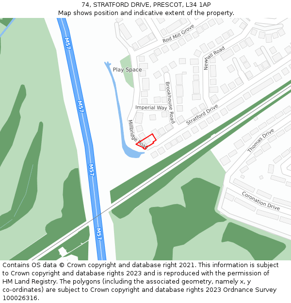 74, STRATFORD DRIVE, PRESCOT, L34 1AP: Location map and indicative extent of plot