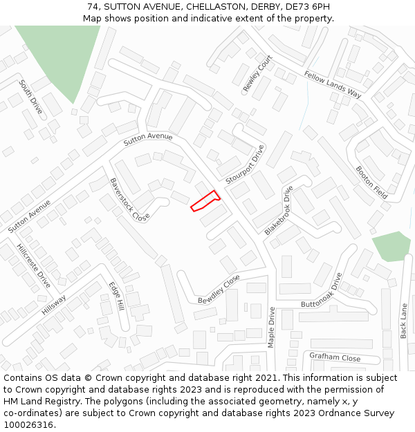 74, SUTTON AVENUE, CHELLASTON, DERBY, DE73 6PH: Location map and indicative extent of plot