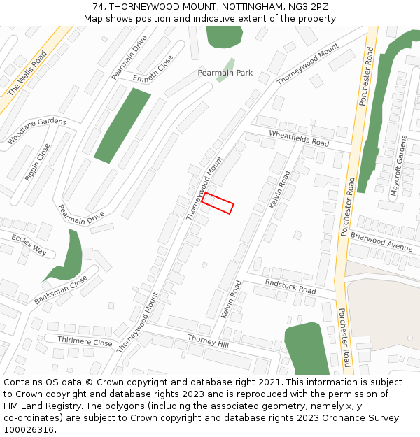 74, THORNEYWOOD MOUNT, NOTTINGHAM, NG3 2PZ: Location map and indicative extent of plot