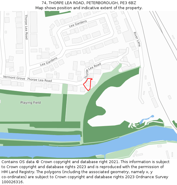 74, THORPE LEA ROAD, PETERBOROUGH, PE3 6BZ: Location map and indicative extent of plot