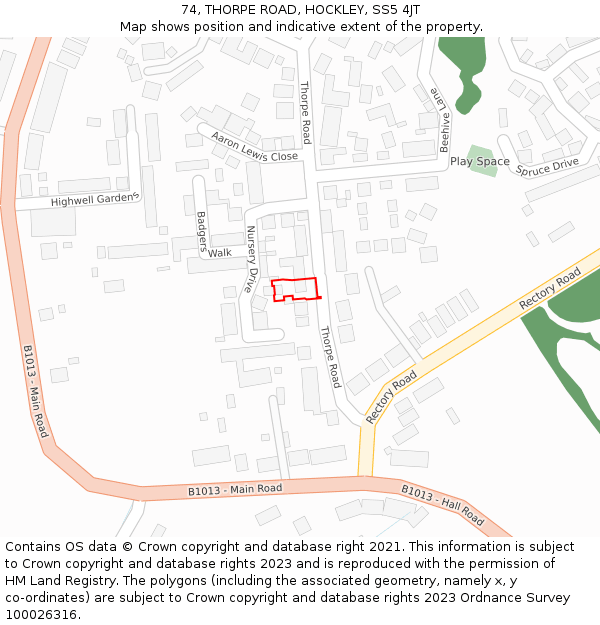 74, THORPE ROAD, HOCKLEY, SS5 4JT: Location map and indicative extent of plot