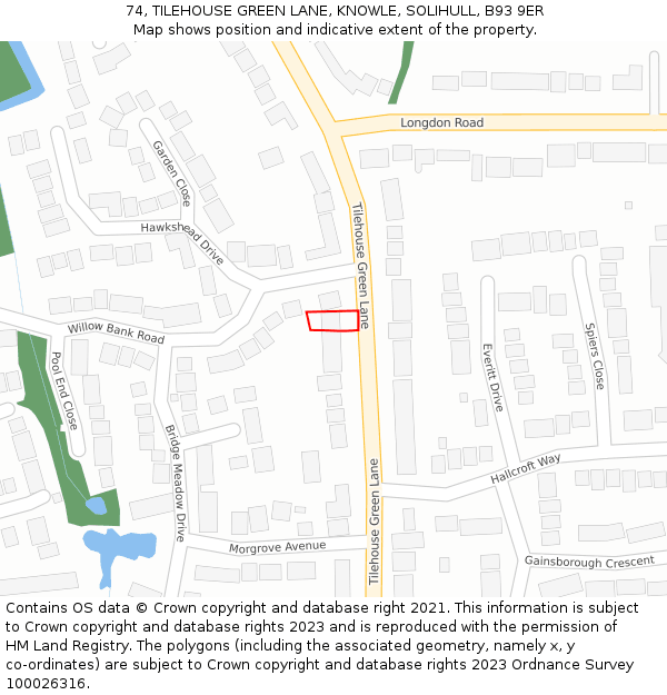 74, TILEHOUSE GREEN LANE, KNOWLE, SOLIHULL, B93 9ER: Location map and indicative extent of plot