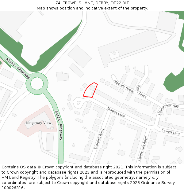 74, TROWELS LANE, DERBY, DE22 3LT: Location map and indicative extent of plot