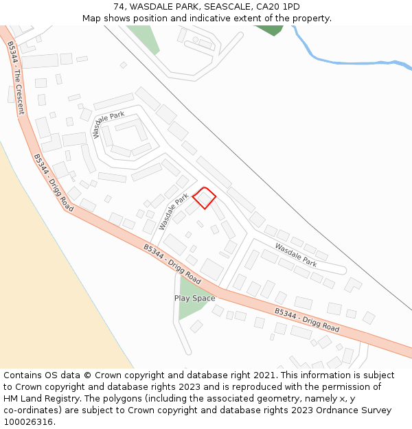 74, WASDALE PARK, SEASCALE, CA20 1PD: Location map and indicative extent of plot
